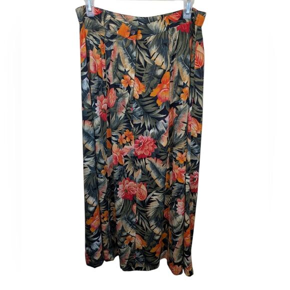 Conrad C. Vintage Skirt Floral Rayon Button Front Crinkle Midi Vacation Size 14 - Picture 2 of 10